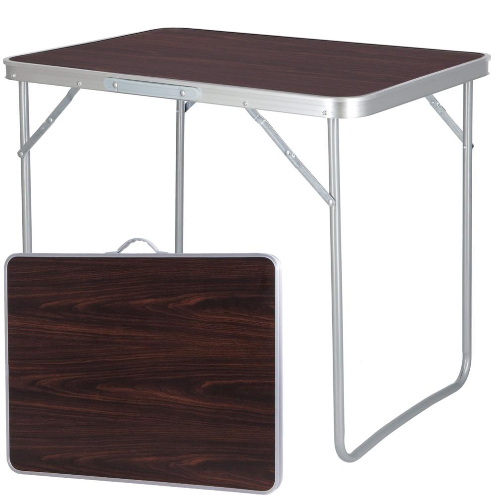 Masa camping pliabila cu cadru din aluminiu, blat MDF, 70x50x60cm, maro