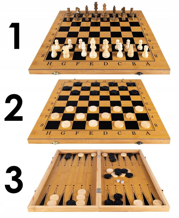 Joc sah si table din lemn, 48x48 cm, toate piesele incluse, maro