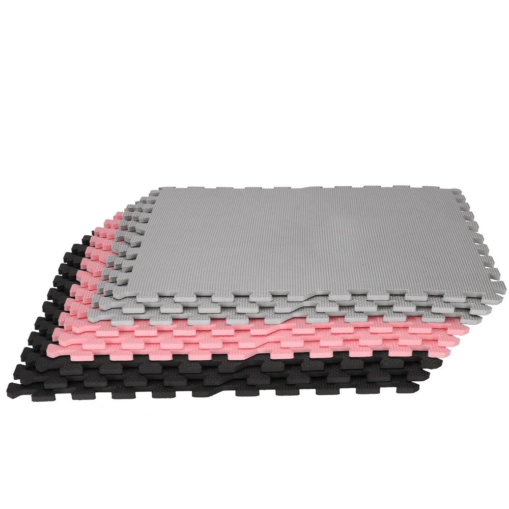 Covor din spuma pentru copii, tip puzzle forme, 27 piese, termoizolant, 179×179 cm, gri roz