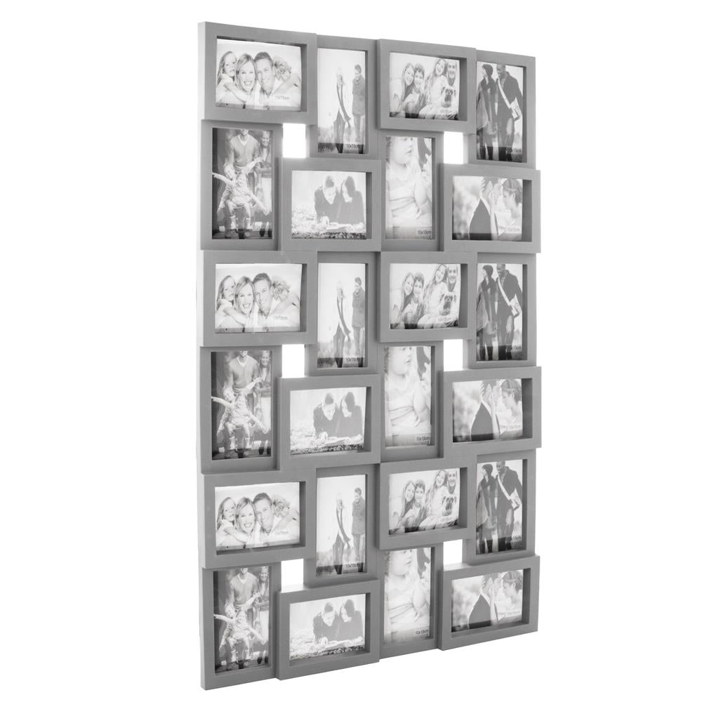 Rama foto de perete, colaj de 24 fotografii, 57x86cm, gri