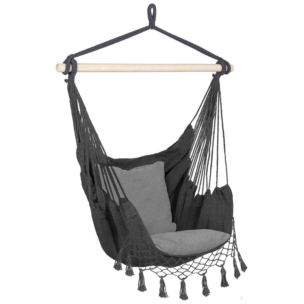 Hamac tip leagan suspendat pentru casa sau gradina, gri cu perne, 130x100cm, 150kg