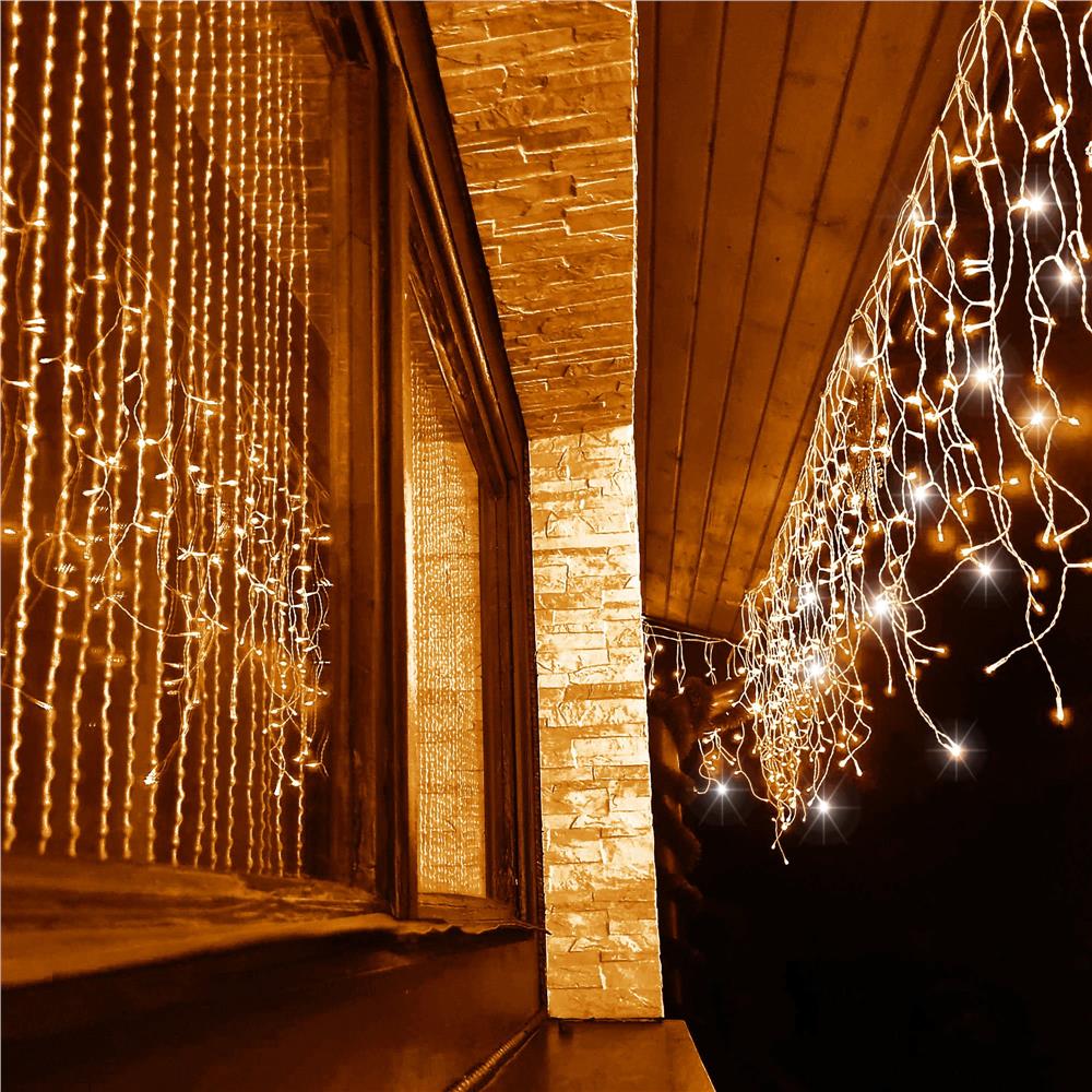 Instalatie luminoasa tip turturi LED exterior/interior, 300 LED-uri alb cald cu flash alb rece, 12 m, IP44, conectabila