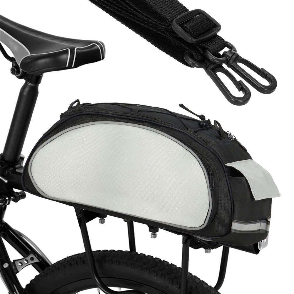 Geanta portbagaj bicicleta, 1 compartiment si 3 buzunare laterale, 40x20x17cm, negru cu elemente reflectorizante gri