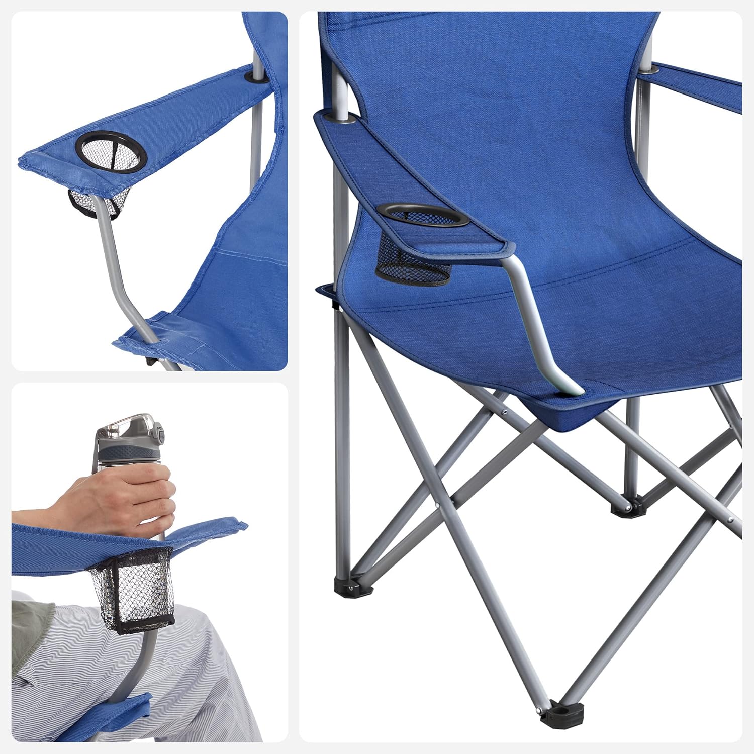 SONGMICS Set 2 scaune pliabile de camping sau pescuit, suport pahar, maxim 150kg, albastru