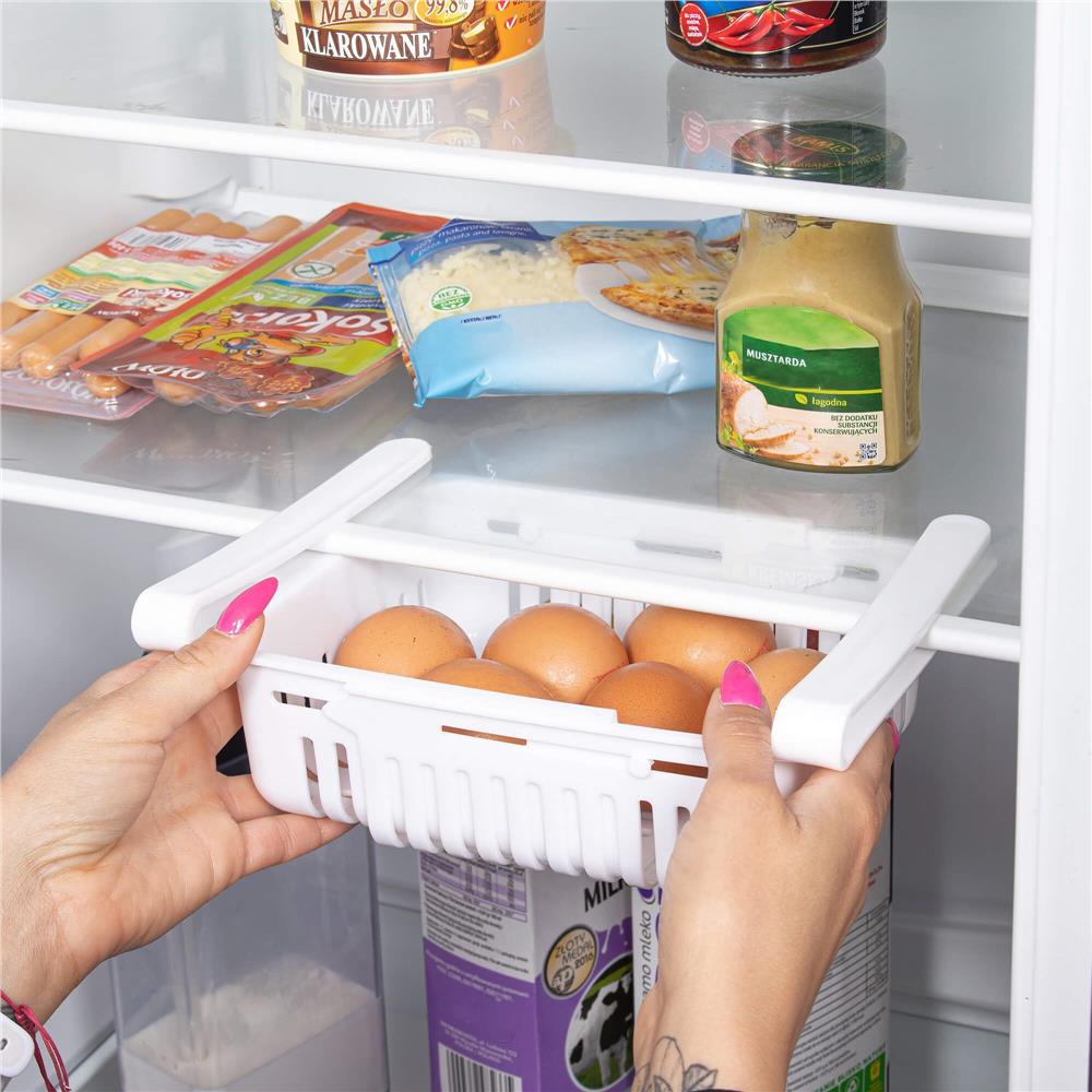 Organizator frigider, model cos extensibil, 16x28.5cm, alb