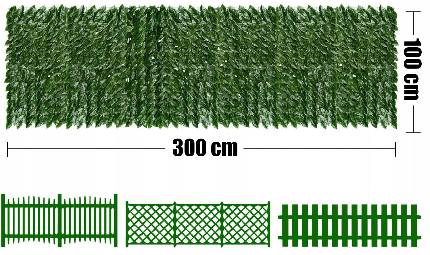 Panou paravan cu frunze artificiale pentru gard sau balcon, 100x300cm, verde