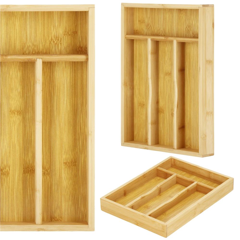 Organizator tacamuri si ustensile bucatarie, bambus, 25x34x4.5cm