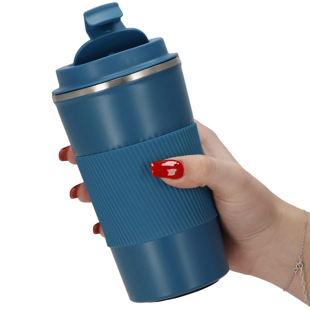 Cana termos calatorie, perete din inox dublu izolat, 500ml, 9x16.5cm, albastru