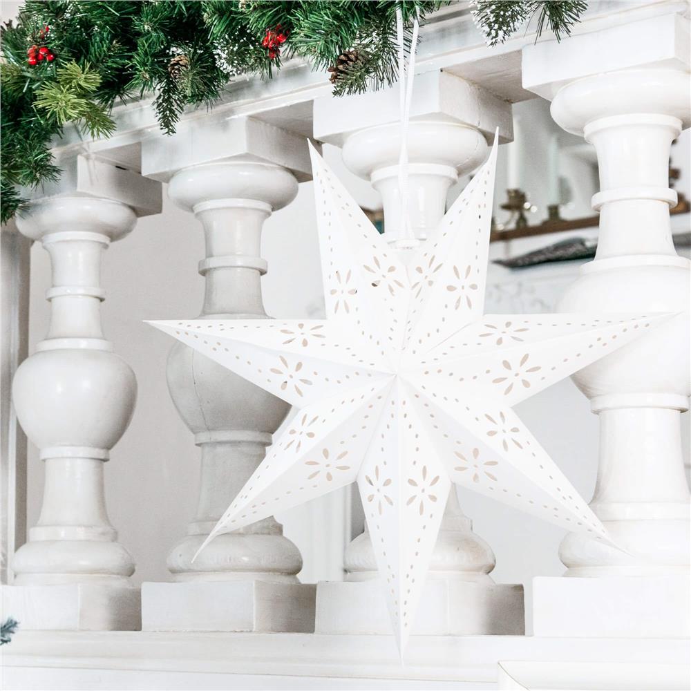 Stea decorativa 3D din hartie ajurata, 50cm, alba
