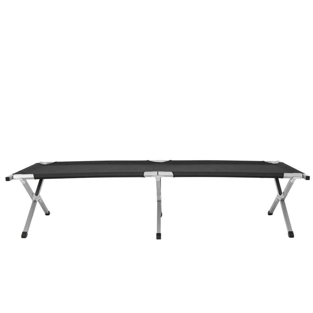 Pat pliant pentru camping, structura metalica, 190x74x42cm, 150kg, negru