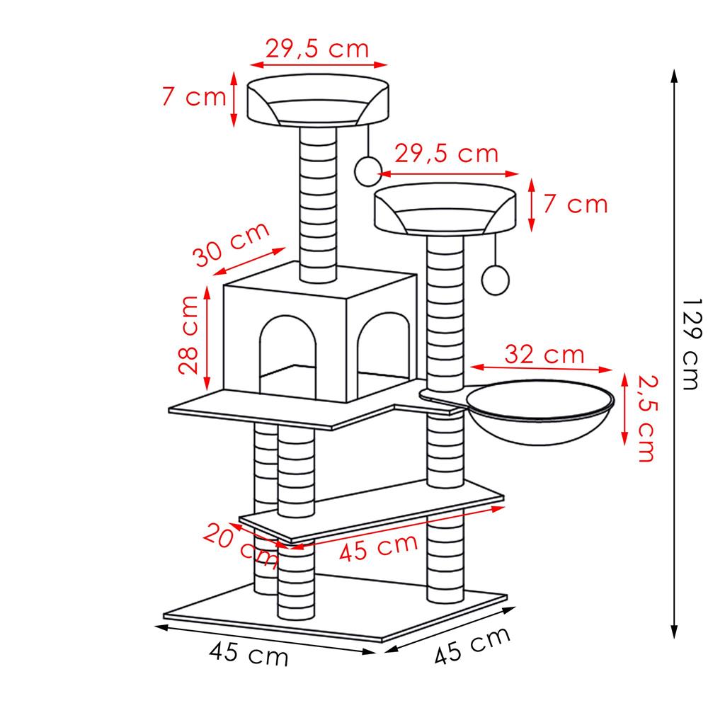 Ansamblu de joaca pentru pisici, cu loc pentru zgariat, ascuns, culcus, mingi, 129cm, gri