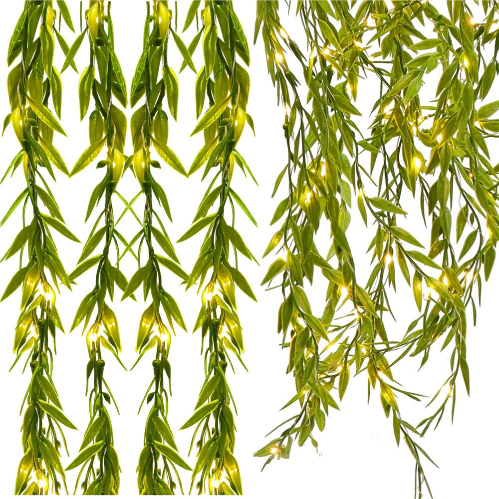 Ghirlanda luminoasa tip perdea de frunze artificiale, 285x105cm, 200 LED-uri, alb cald