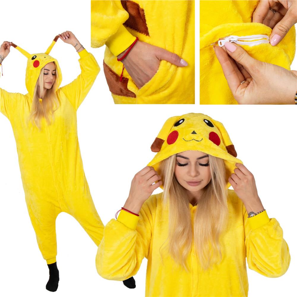 Pijama tip salopeta pentru adulti, model Pikachu, marime M