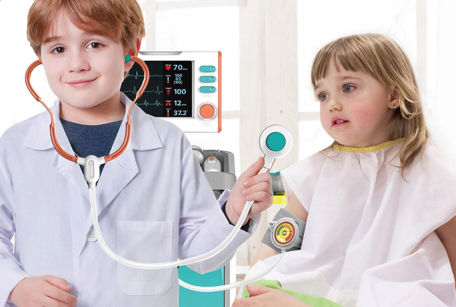 Set de joaca, carucior medical cu aparatura si instrumente, cu sunete si lumini