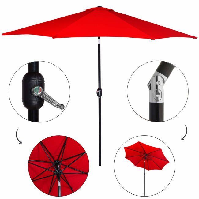 Umbrela terasa gradina, cu manivela si inclinare, GU18E, diametru 300cm, Rosu
