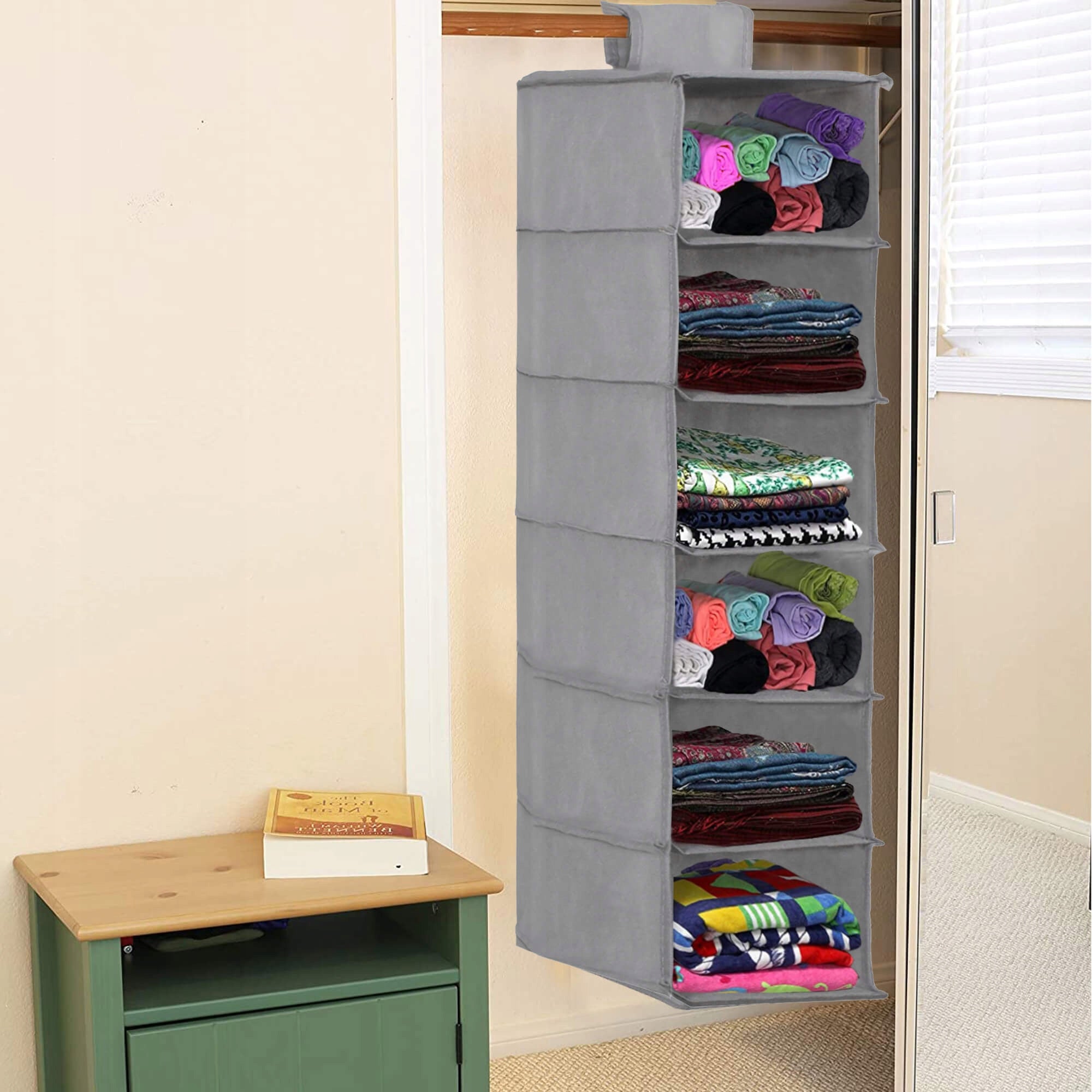 Organizator dulap Sersimo, 6 compartimente, textil, 120cm, gri