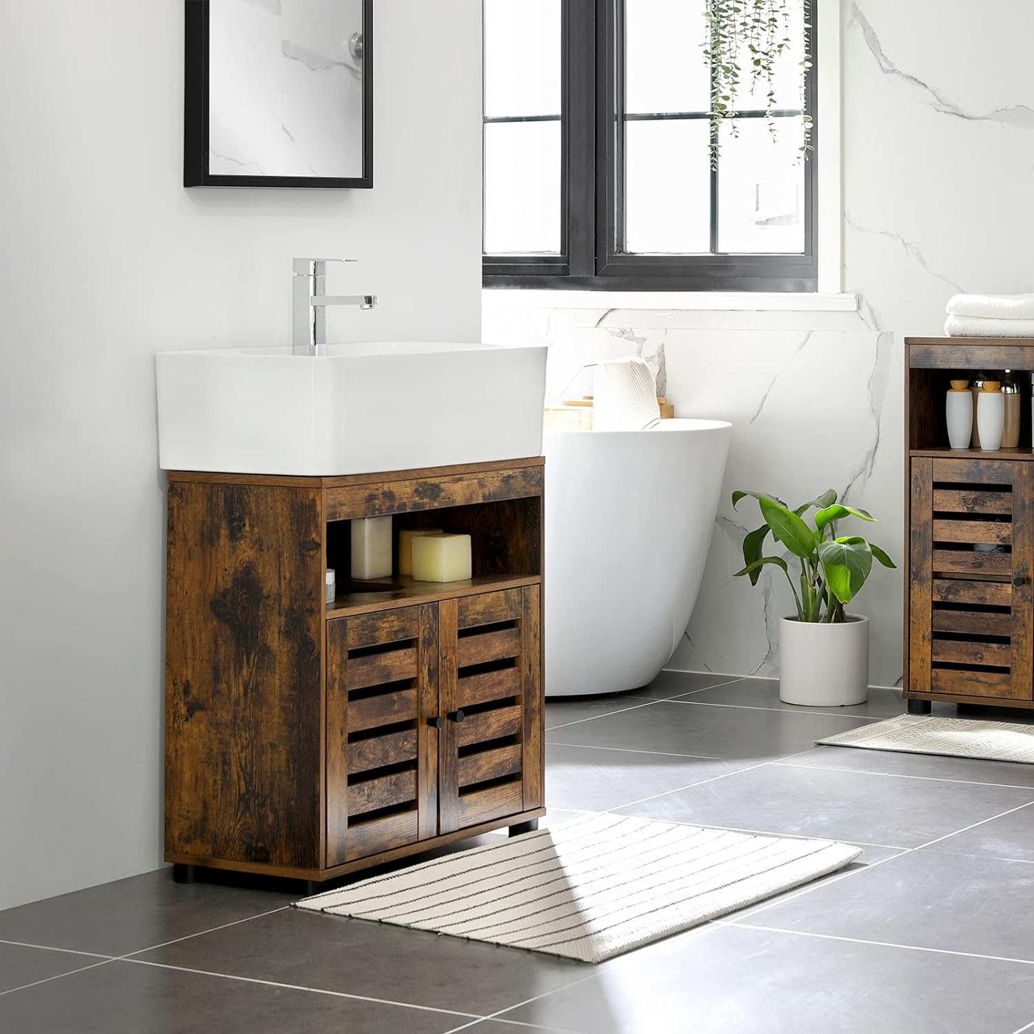 VASAGLE Dulap baie baza lavoar, cu 2 usi, 2 rafturi, 60x30x60 cm, maro rustic