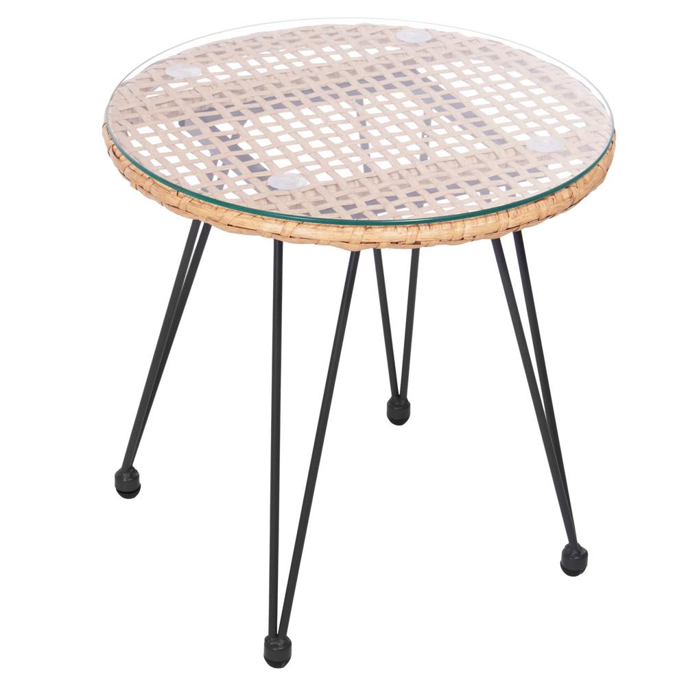 Set mobilier terasa, din tehnorattan, masa cu blat sticla securizata, 2 fotolii cu perne, maro