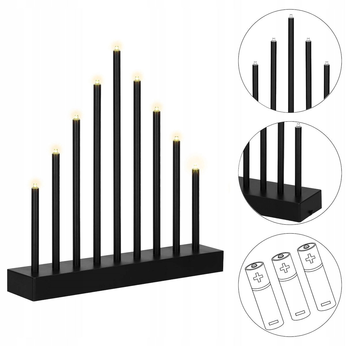 Lumanari decorative de Craciun, 9 becuri tip LED, culoare negru