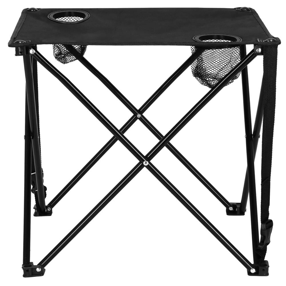 Masa plianta camping sau pescuit, cu 2 suporturi pahar, 46x46x45 cm, negru