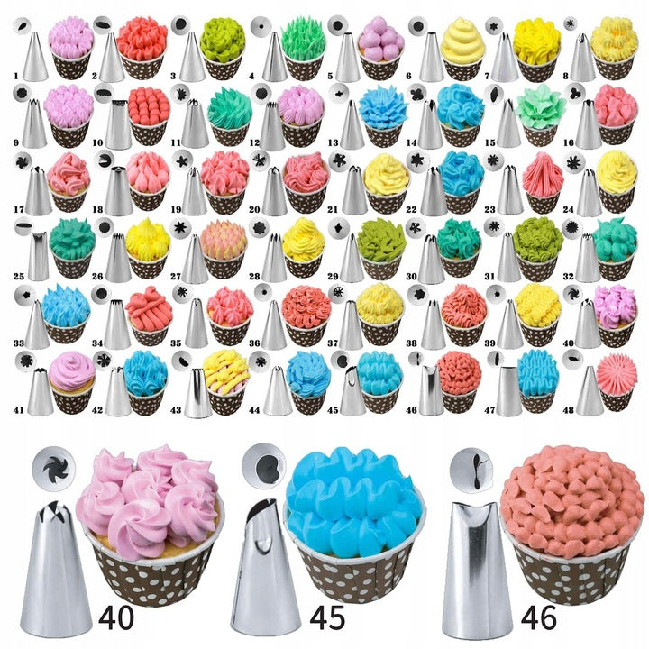 Set patiserie cu platou rotativ, 137 piese cu sabloane pentru ornarea prajiturilor