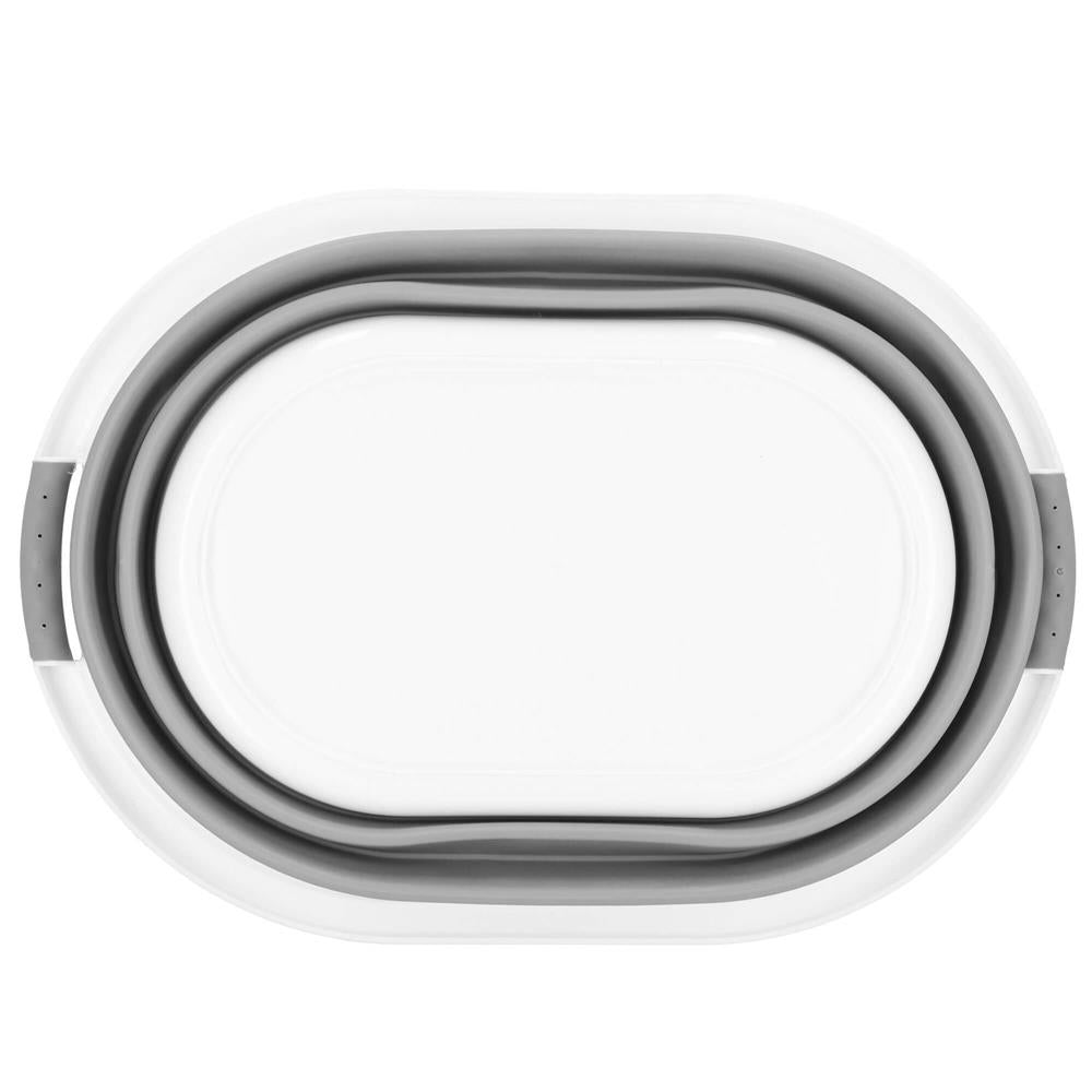 Cos de rufe pliabil tip lighean, cu manere, din plastic si silicon, 62x44x28cm, 39litri, gri