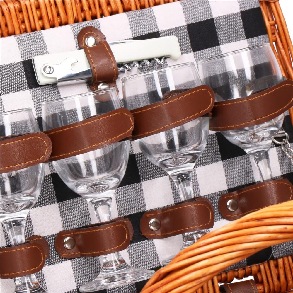 Cos de picnic echipat pentru 4 persoane Deluxe, din rachita, cu vesela si tacamuri, izolat termic, maro