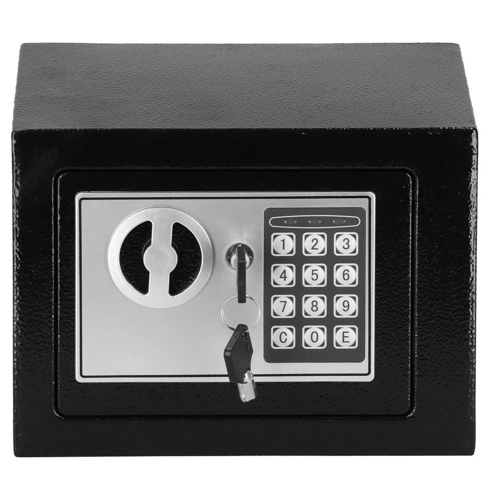 Seif electronic standard cu cifru si cheie, 170x230x170 mm, Otel, Negru