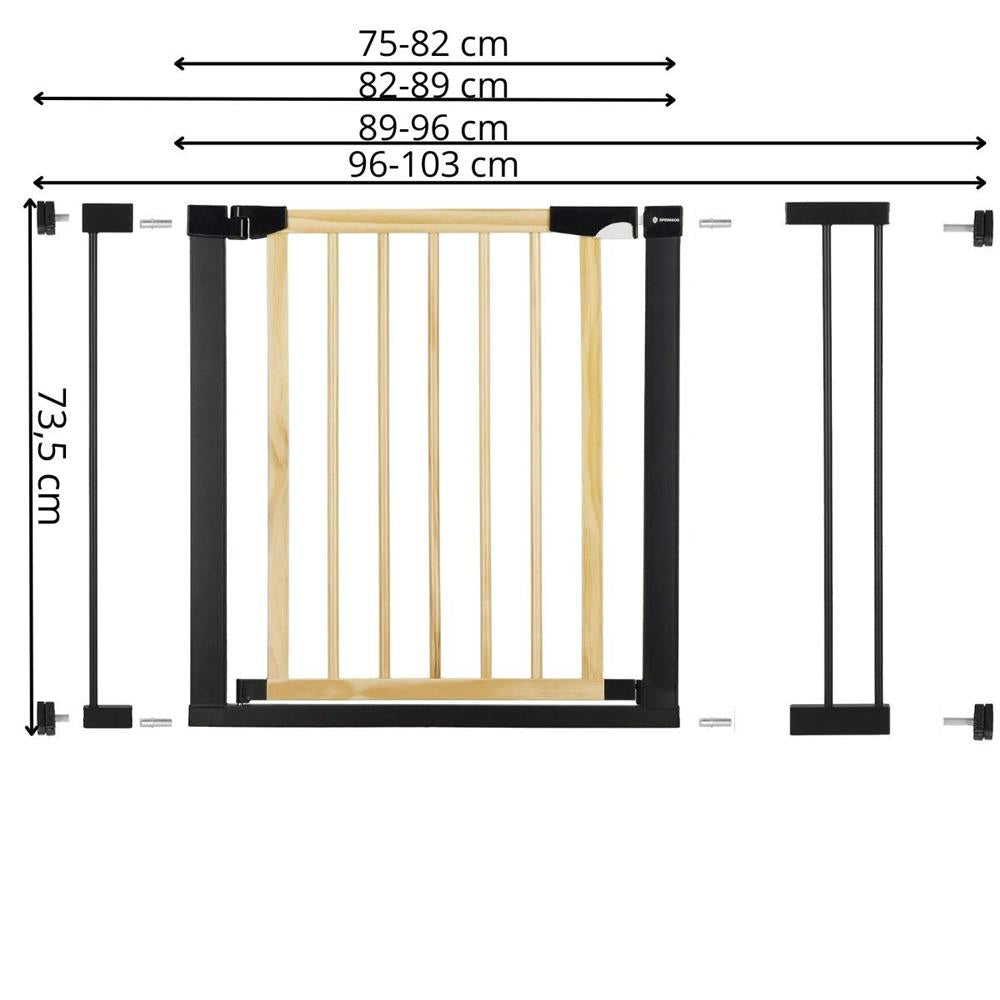 Poarta de siguranta Safety Gate pentru scari, ajustabila, din lemn cu structura otel, 96-103cm, negru maro