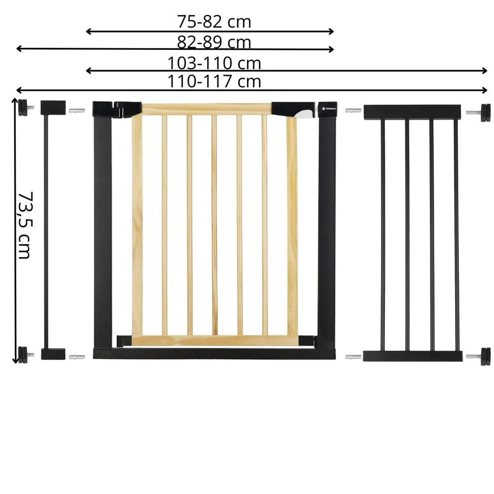 Poarta de siguranta Safety Gate pentru scari, ajustabila, din lemn cu structura otel, 110-117cm, negru maro