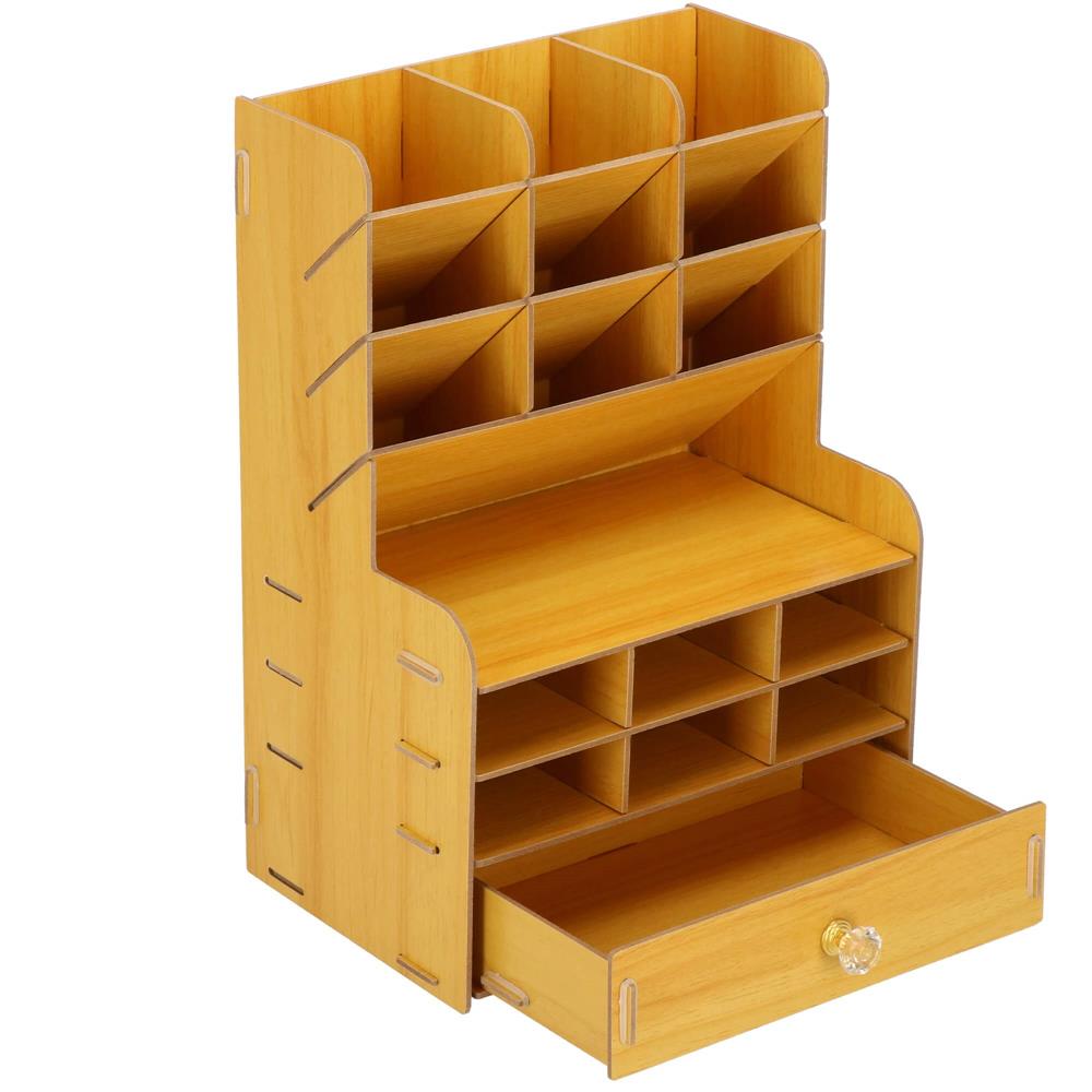 Organizator pentru birou, din lemn, cu 15 compartimente si sertar