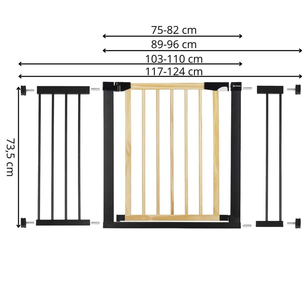Poarta de siguranta Safety Gate pentru scari, ajustabila, din lemn cu structura otel, 117-124cm, negru maro