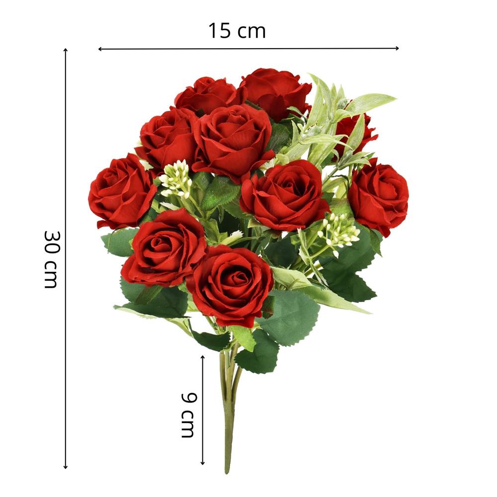 Buchet de flori artificiale din poliester, 10 fire trandafiri, 30cm, rosu