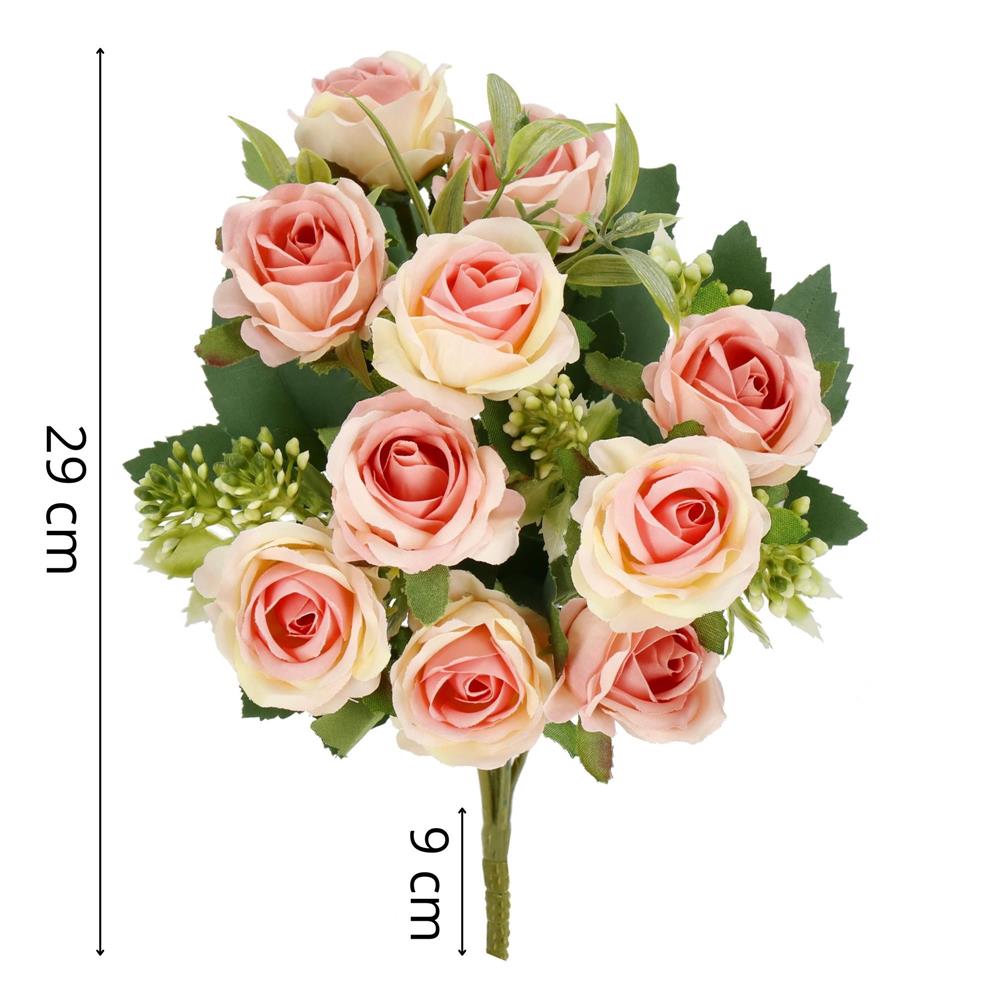 Buchet de flori artificiale din poliester, 10 fire trandafiri, 29cm, roz