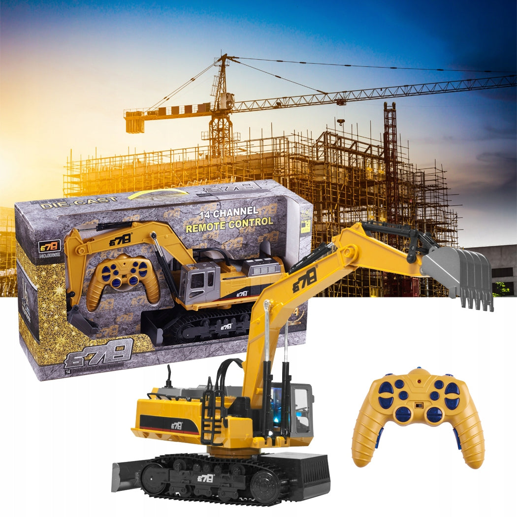 Excavator cu telecomanda, scara 1/14, cu telecomanda, incarcare USB, 14 canale