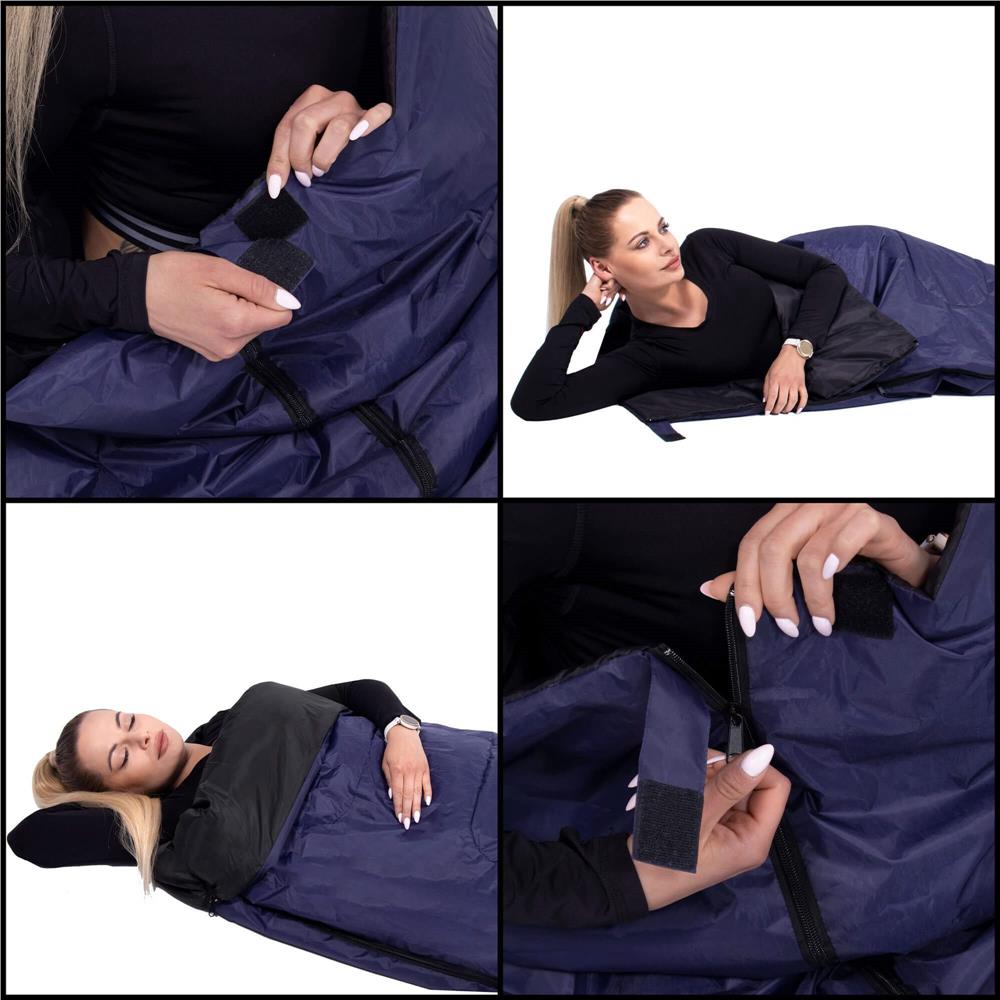 Sac de dormit, cu geanta de transport, 190x73cm, 10-25grade, culoare albastru inchis