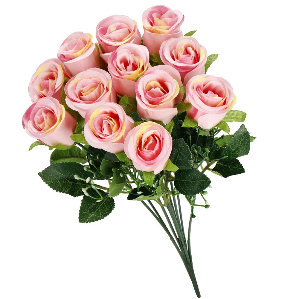 Buchet de flori artificiale din poliester, 12 fire trandafiri, 38cm, roz - 17