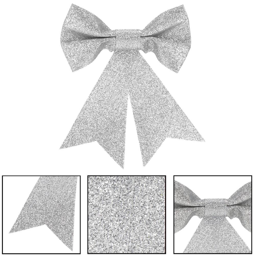Set 4 ornamente pentru bradul de Craciun, fundita, 13cm, argintiu