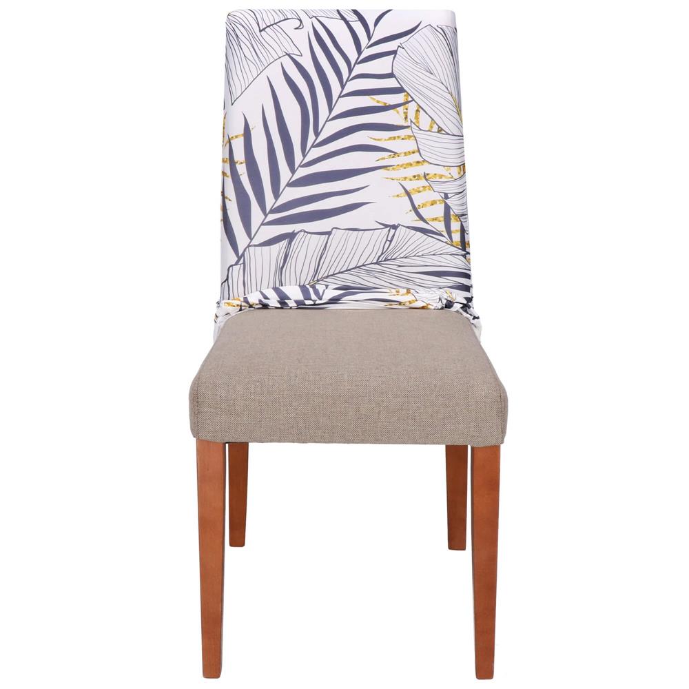 Set 4 huse pentru scaun, marime universala, poliester si spandex, 38x70cm, alb, nuante de bleumarin, galben