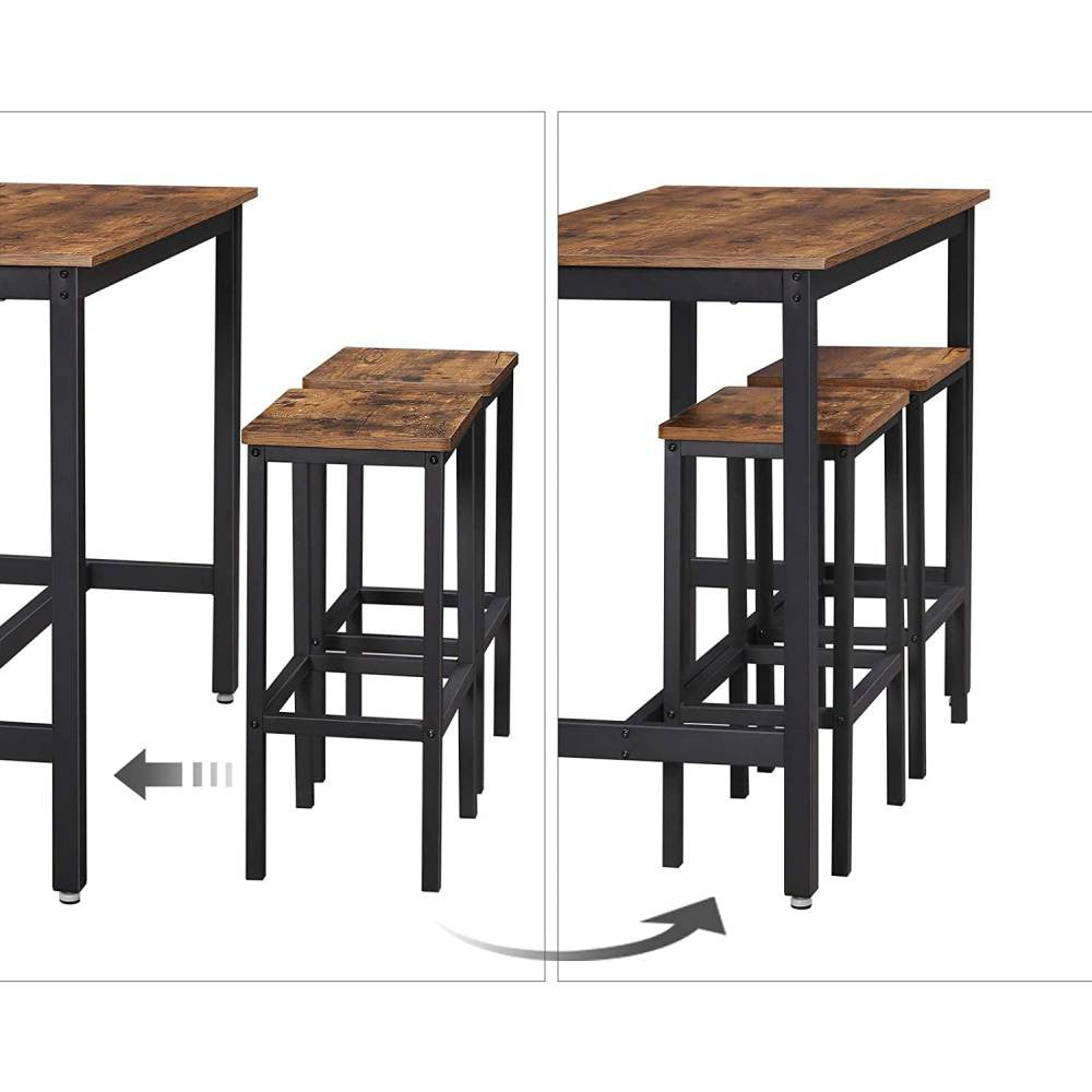 VASAGLE Set masa de bar cu 2 scaune, cadru din otel, blat lemn, design industrial, 100x40x90cm, maro rustic si negru