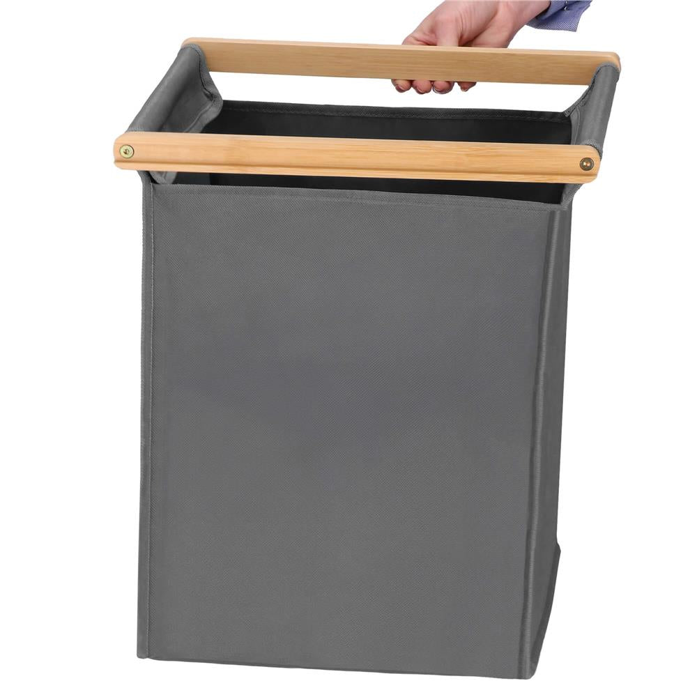 Cos de rufe din bambus, cu 2 saci detasabili, raft superior, capacitate de 40L per sac, 67x36x70cm, maro