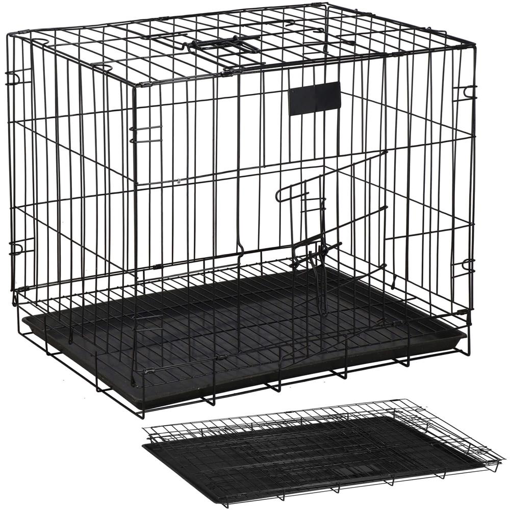 Cusca pentru animale, 2 usi, Pliabila din metal, L, Negru, 59x50x42 cm