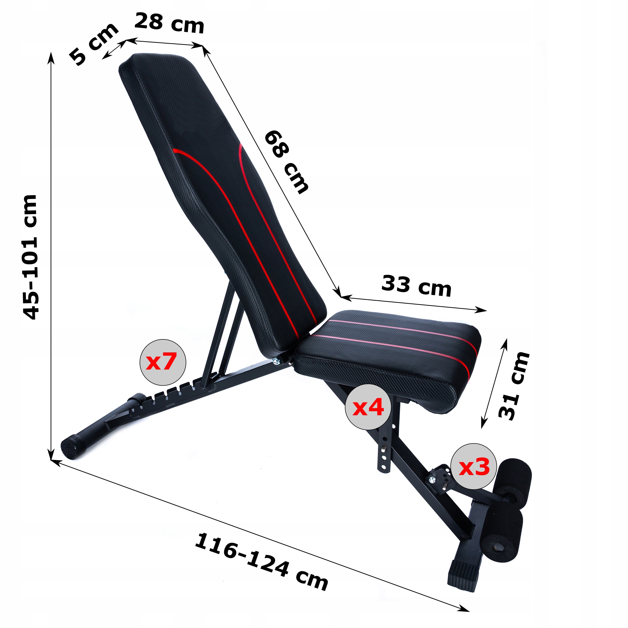 Banca multifunctionala antrenament fitness, spatar reglabil 7 trepte, sarcina maxima 200 kg