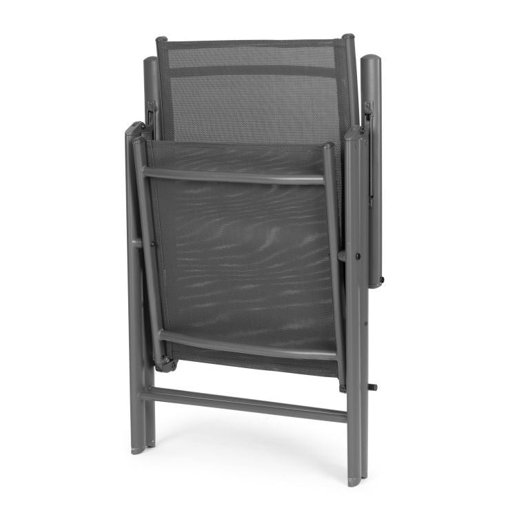 Set 4 scaune gradina 70x57x106 cm, pliante cu spatar reglabil 7 pozitii, structura otel si textilena, gri