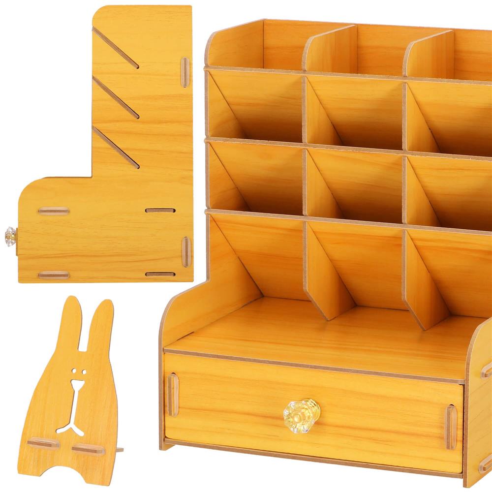 Organizator pentru birou, din lemn, cu 10 compartimente si sertar