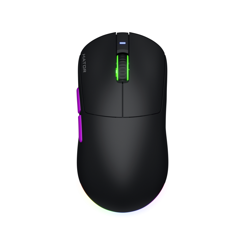Mouse wireless Hator Quasar 3 ULTRA 8K, conectivitate 2.4GHz, bluetooth 5.4 si USB, polling rate pana la 8000Hz, senzor PixArt 3395, rezolutie maxima 30000 DPI, capacitate baterie 500 mAh, durata de viata baterie in modul wireless pana la 52 ore, timp inc