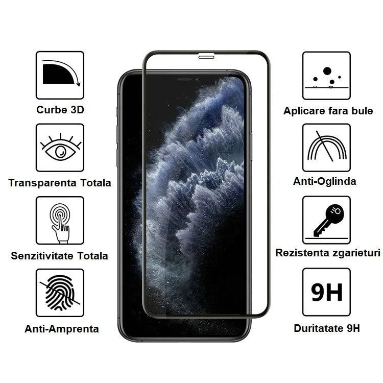 Folie sticla Securizata compatibila cu Huawei Ascend P20, Full Glue, Negru