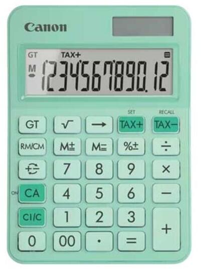 Calculator de birou Canon, LS-125KB GR, Green, LCD 12-digit, dim.car. 18.6 mm, Dual-Power (solara si baterie LR44), dim. 147x106x25mm, 117g, (incl.TV 0.80lei),