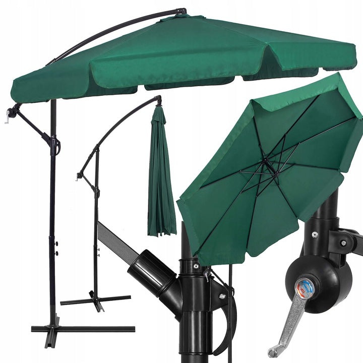 Umbrela de gradina cu brat lateral banana, cu husa, 300cm, verde