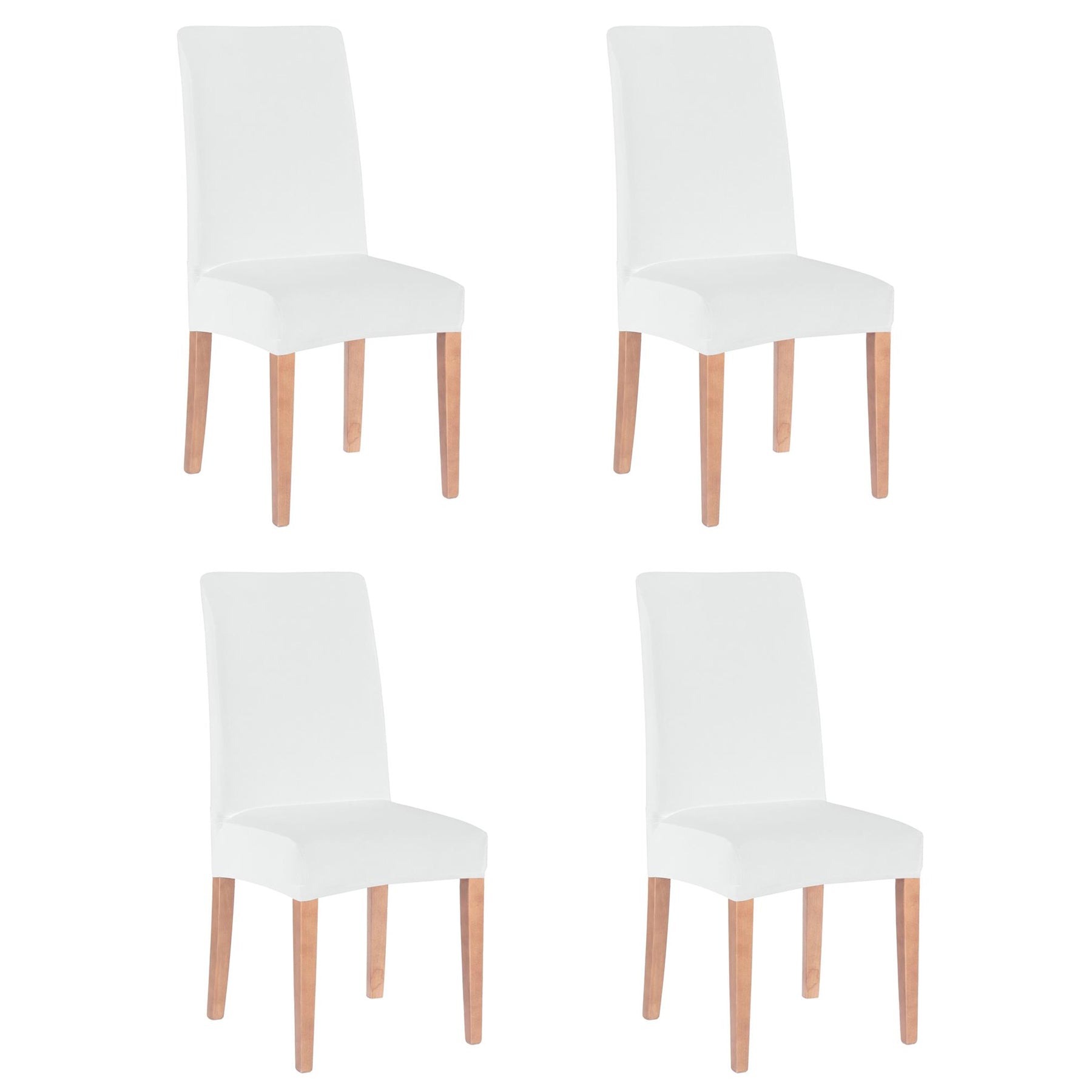 Set 4 huse universale pentru scaun, marime universala, poliester si spandex, 45 x 60 cm, alb